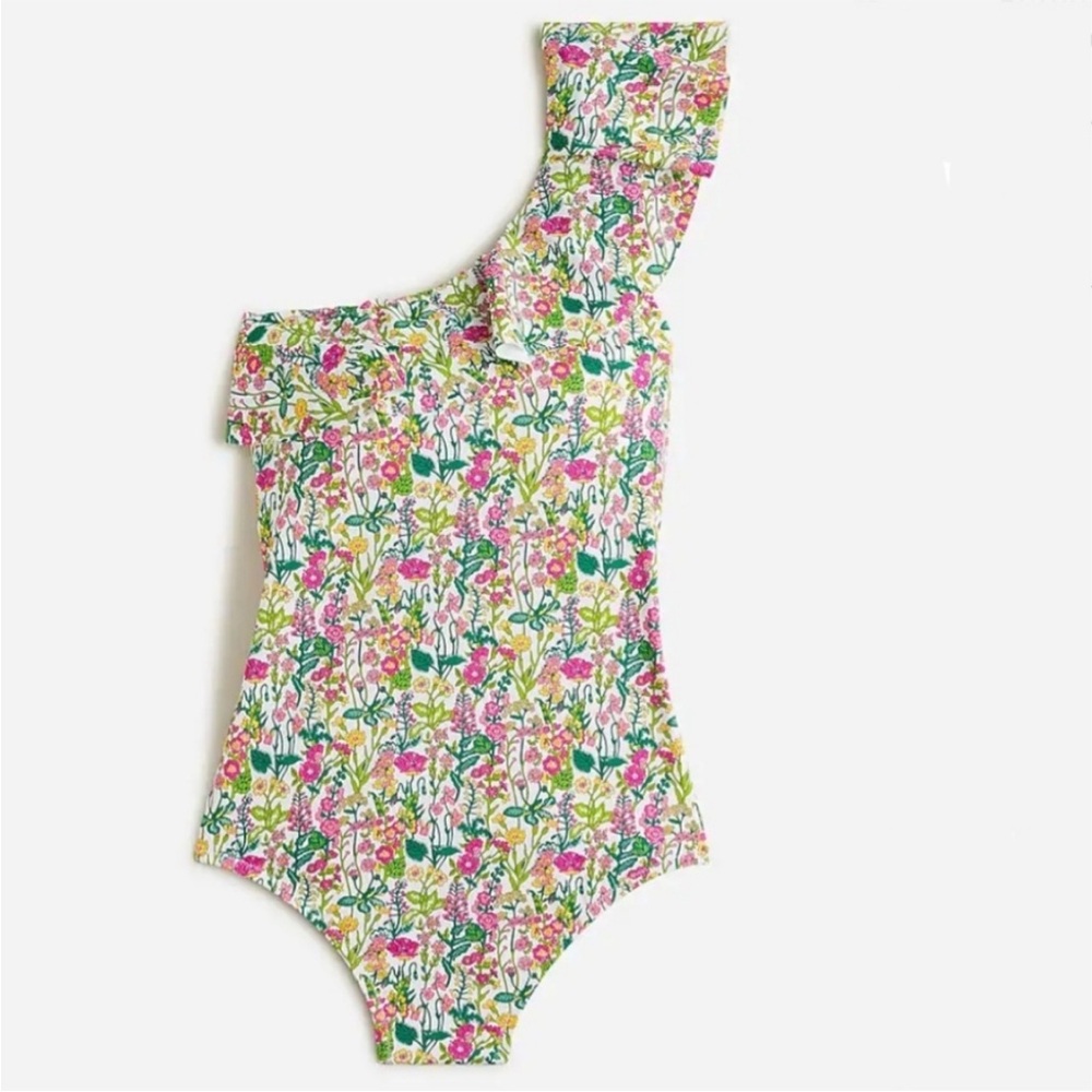 J Crew | Ruffle one-shoulder one-piece swimsuit in Liberty® fabric | Size 12